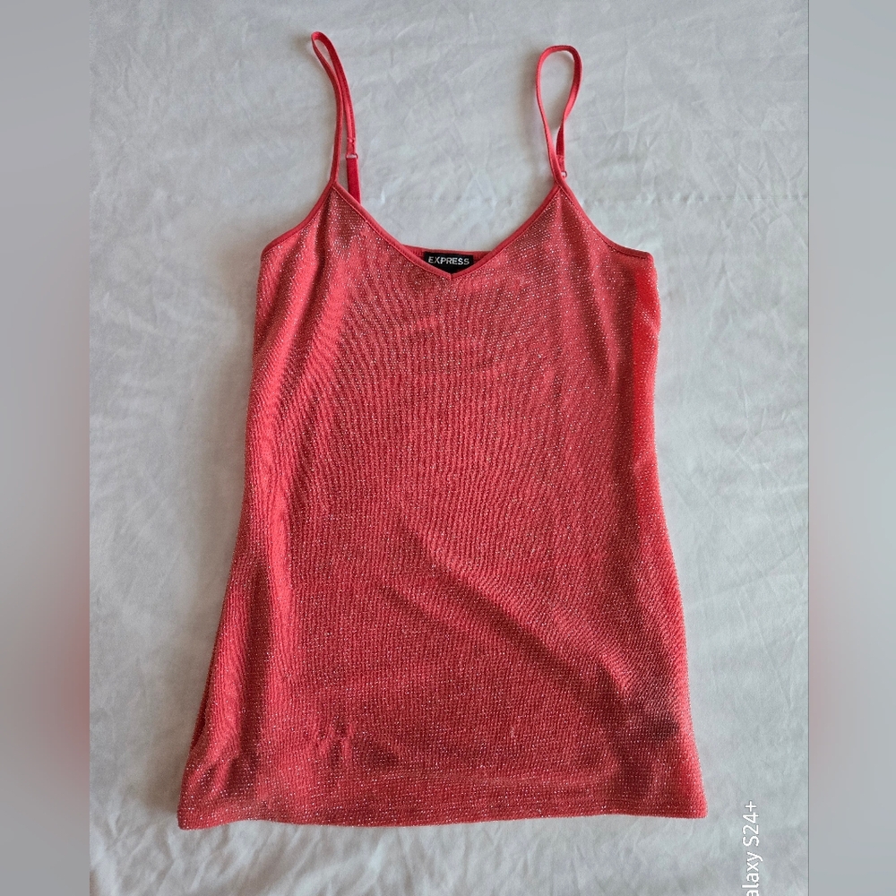 Express Pink Glittery Spaghetti Strap Top